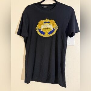 Versace Black Tee with Gold Embroidery
